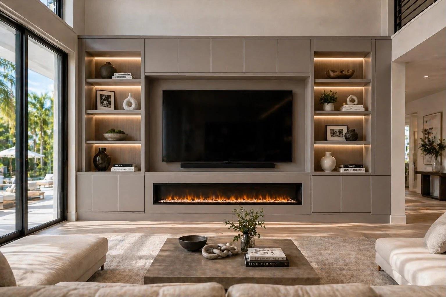 Contemporary fireplace feature in a modern home